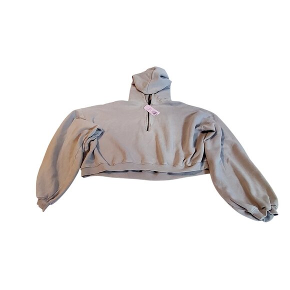 Cropped Gray Zip-Up Hoodie Size XXL Cotton Blend Zip-up closure   Cozy hood - Picture 1 of 11